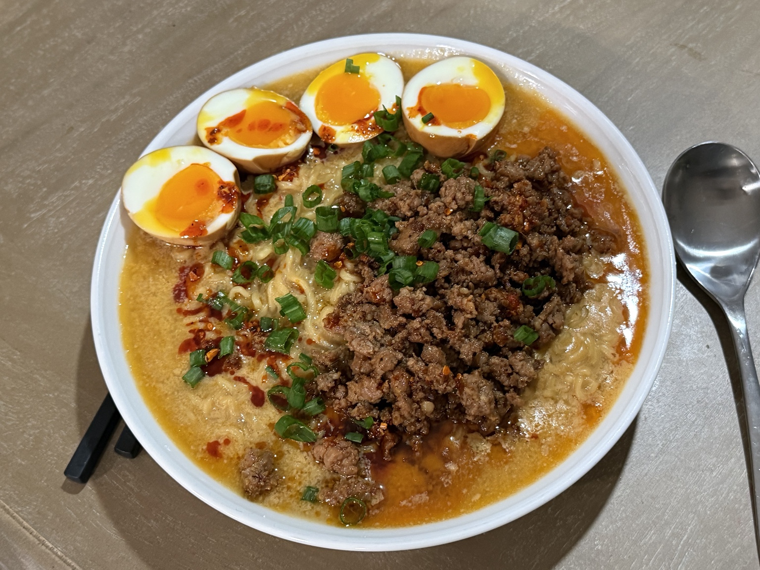 Spicy Pork Ramen with Jammy Eggs