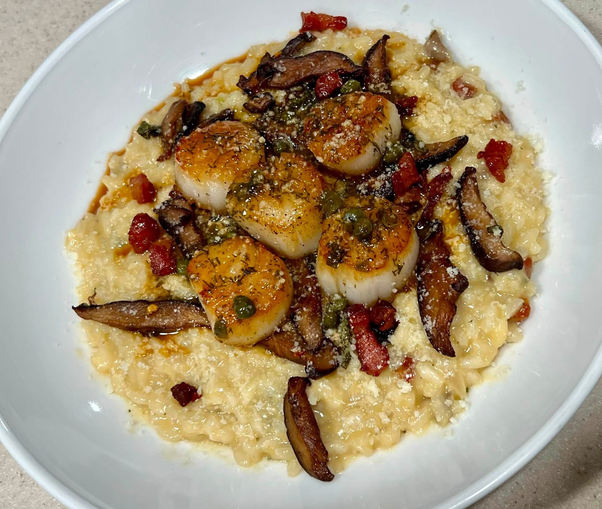 Seared Scallops with Bacon-Parmesan Risotto