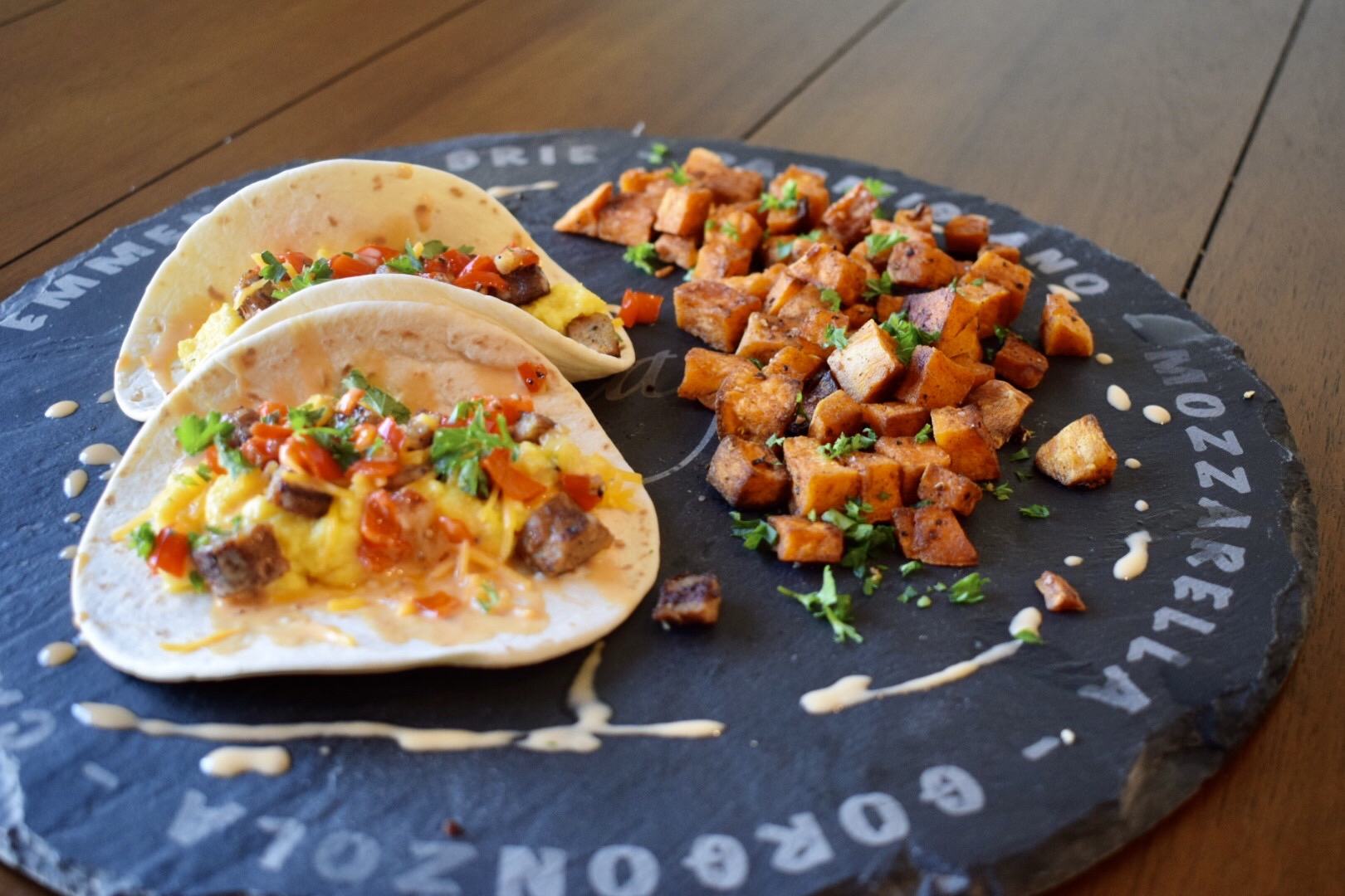 Sausage-Egg Breakfast Tacos with Sweet Potato Hash