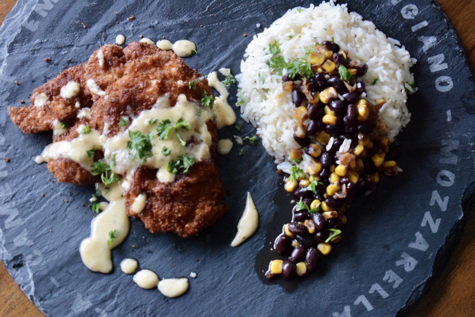 Crispy Chicken with Cilantro Rice & Corn-Bean Salsa