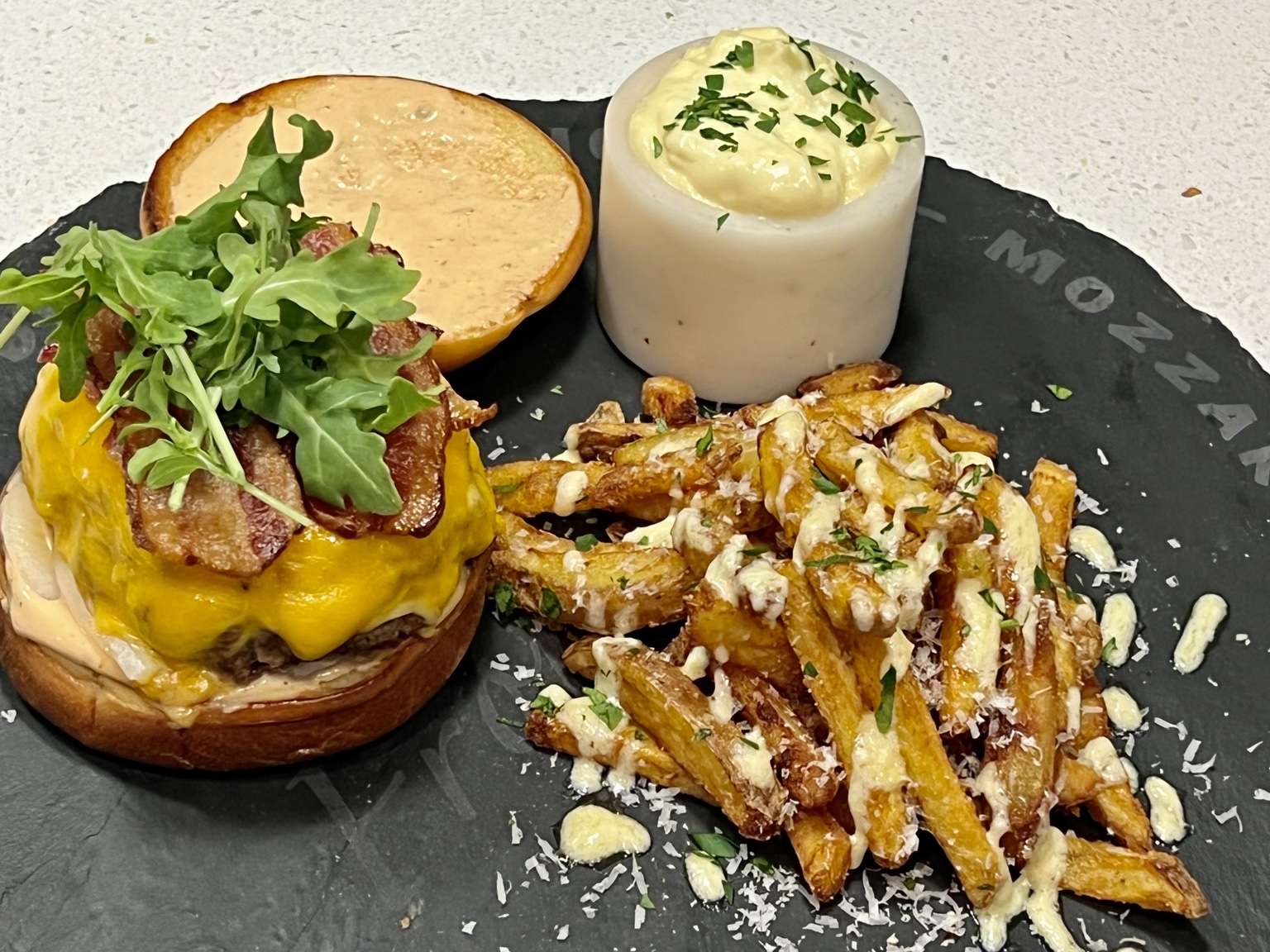 Bacon Cheeseburger with Parmesan Truffle Fries